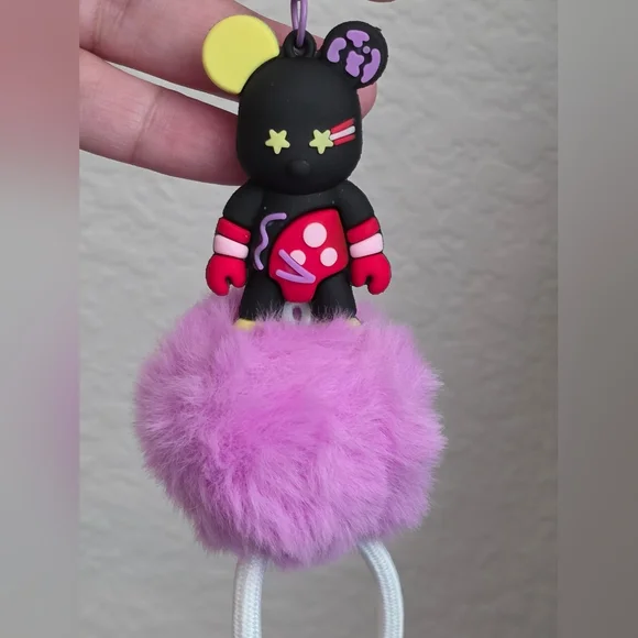 Black and Purple Bear Bag Charm / Keychain β Purse Accessory β Key Ring Holder - Picture 5 of 5